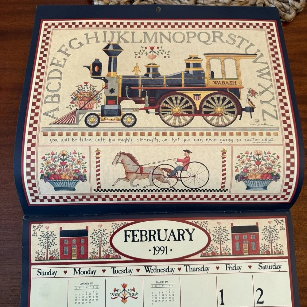 1991‎ Country Sampler Calendar –Noah's Ark – 12x12 – Folk Art Cottagecore